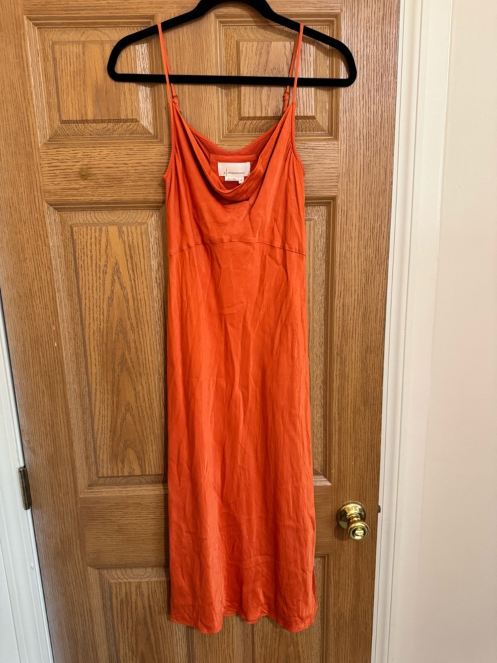 Anthropologie spaghetti Strap Cowl Neck Slip Dress in Bright Orange